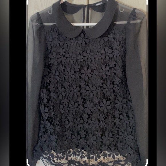 Tokito black lace blouse with chiffon long sleeves - Picture 4 of 6